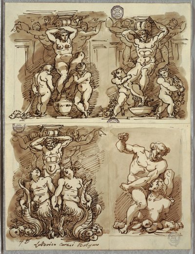 Three Herms, Studies after Carracci by Felice Giani