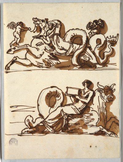 Two Friezes with Women and Sea Monsters by Felice Giani
