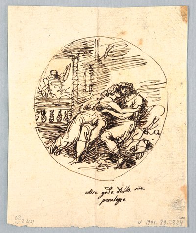 Ulysses and Penelope Embracing Each other by Felice Giani