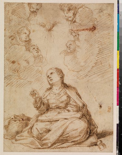 Young Virgin Mary Sewing by Felipe Gomez de Valencia