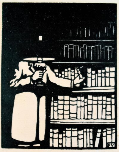 Book Lover with Lamp in His Library by Felix Edouard Vallotton