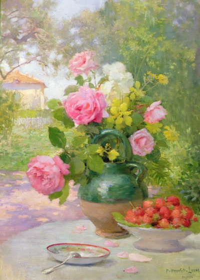 Still Life of Roses and Strawberries by Felix Hippolyte Lucas