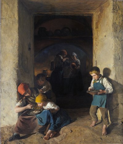 Children Receiving their Breakfast by Ferdinand Georg Waldmuller