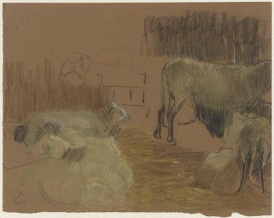Sheep in a Stable by Ferdinand Oldewelt