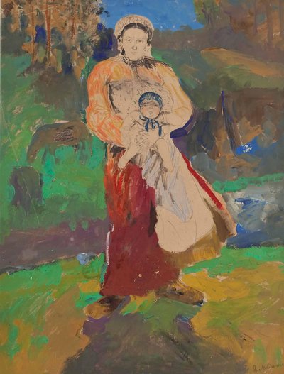 Mother and Child in Landscape by Filipp Andreevic Maljavin