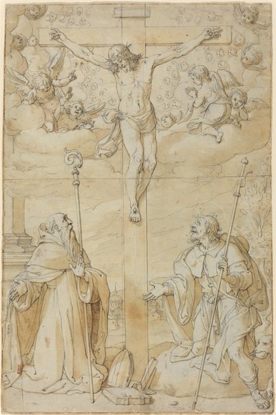 The Crucifixion with Saints Roch and Augustine by Filippo Bellini