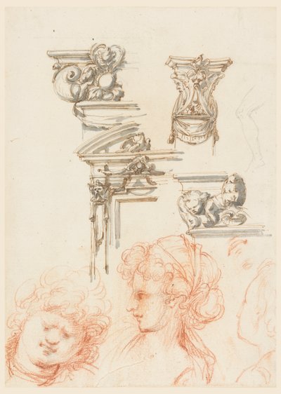 Architectural Details and Three Heads by Filippo Marchionni
