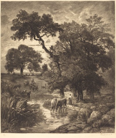 Evening by Félix Bracquemond after Théodore Rousseau