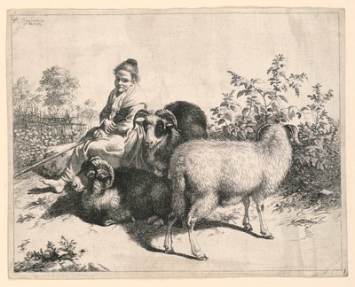 A Young Shepherd Girl Watching Over Sheep by Francesco Londonio