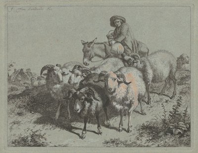 Boy on a Donkey Driving a Flock by Francesco Londonio