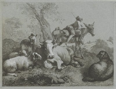 Shepherd on Donkey with Flock (Shepherd Scenes) by Francesco Londonio