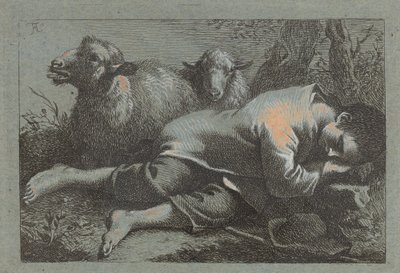 Peasant Boy Asleep near Two Sheep by Francesco Londonio