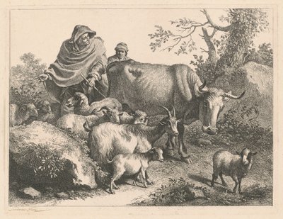 Shepherd Wearing a Cape Driving a Flock by Francesco Londonio