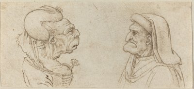 Two Grotesque Heads by Francesco Melzi after Leonardo da Vinci