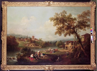 An Extensive River Landscape with a Village by Francesco Zuccarelli