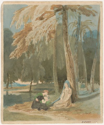 Three Women Seated by a Wooded Lake by Francis Danby