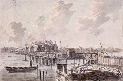 Construction of Blackfriars Bridge, London, c. 1762 by Francis Grose