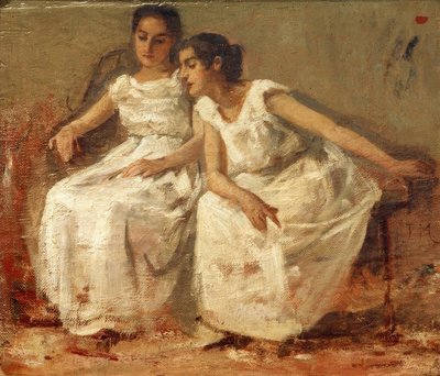 Two Seated Girls by Francisco Miralles y Gallup