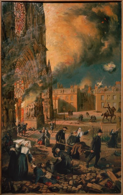 Cathedral in Reims on Fire by Francois Fournier Sarloveze