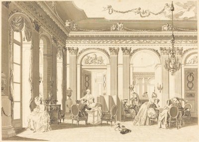 The Assembly in the Salon by Francois Nicolas Barthelemy Dequevauviller after Nicolas Lavreince