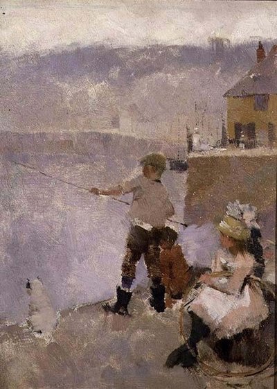 Fishing on the Quay by Frank Bramley