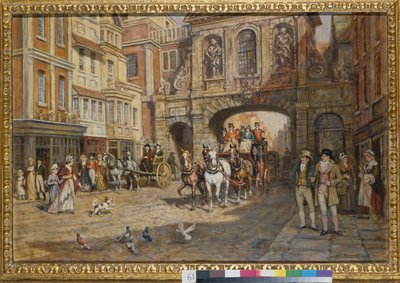 The Royal Mail Passing Temple Bar by Frank Moss Bennett