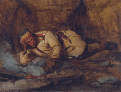 A Laplander Asleep by a Fire by François Auguste Biard