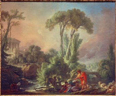 River Landscape with Ancient Temple by François Boucher