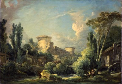 Landscape with Castle and Mill by François Boucher