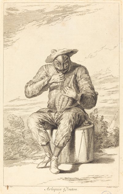 Gluttonous Harlequin by François Joullain after Claude Gillot