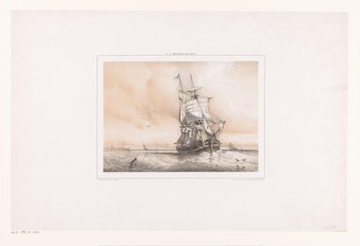 Two-Masted Ship at Sea by Frans Arnold Breuhaus de Groot