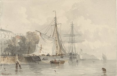 Sailing Ships on Shore by Frans Arnold Breuhaus de Groot