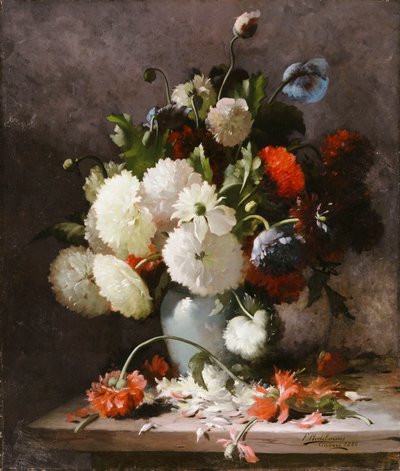 Peonies on a Stone Ledge by Frans Mortelmans