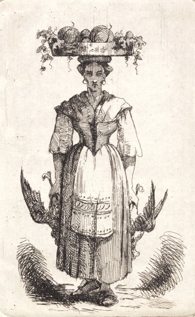 An Italian Woman with a Fruit Basket on Her Head by Frans Schwartz