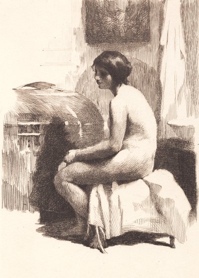 Nude Female Model Sitting in a Room by Frans Schwartz