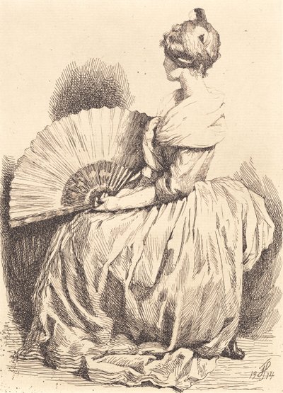 Seated lady with fan by Frans Schwartz
