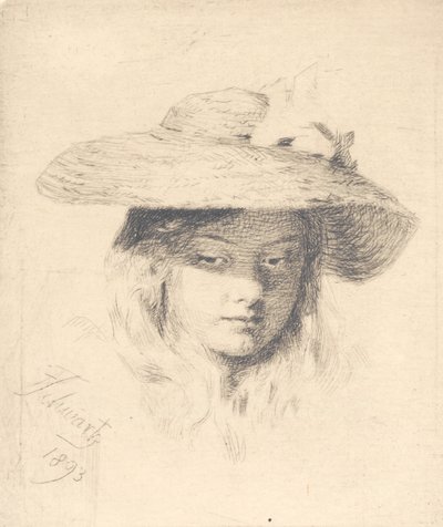 Young Girl with Straw Hat by Frans Schwartz
