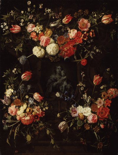 Madonna surrounded by flowers by Frans Ykens