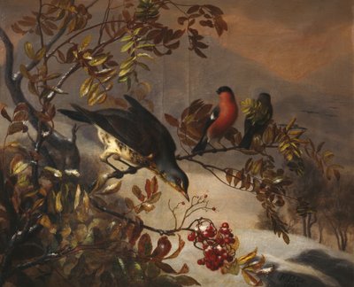 Birds on a Rowanberry Twig by Frants Diderik Boe