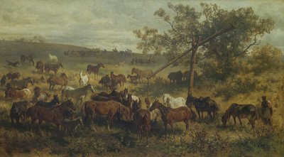 Horses at a Trough by Franz Adam