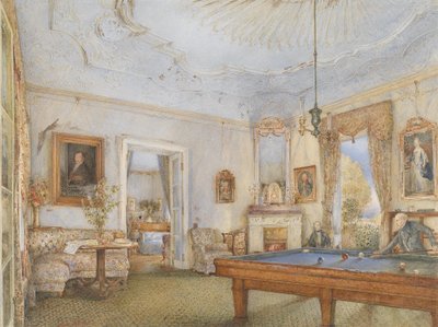 Biedermeier Interior with a Gentleman Playing Billiards by Franz Alt