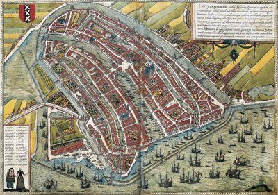 Plan of Amsterdam (Amstelredamum), Netherlands by Franz Hogenberg