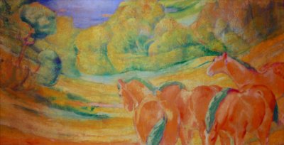 Large Landscape I (Landscape with Red Horses) by Franz Marc