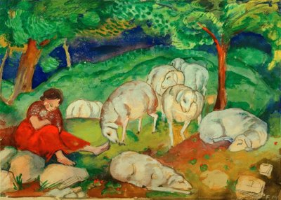 Shepherdess with Sheep by Franz Marc