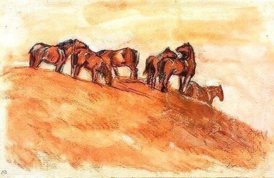 Horses on a Mountain Top Against the Sky by Franz Marc