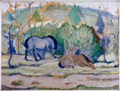 Horses in the Pasture (Horses in Landscape) by Franz Marc