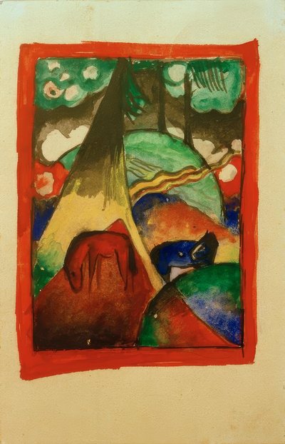 Red and Blue Horse in Landscape by Franz Marc
