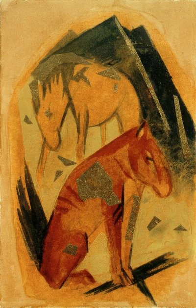 Two Horses Before Blue Mountain by Franz Marc