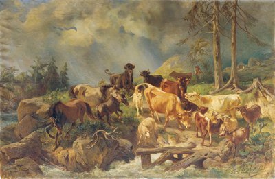 Mountainous Landscape with Cows by Franz Xaver von Pausinger