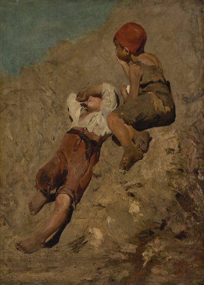 Two Peasant Boys on a Slope by Franz von Lenbach